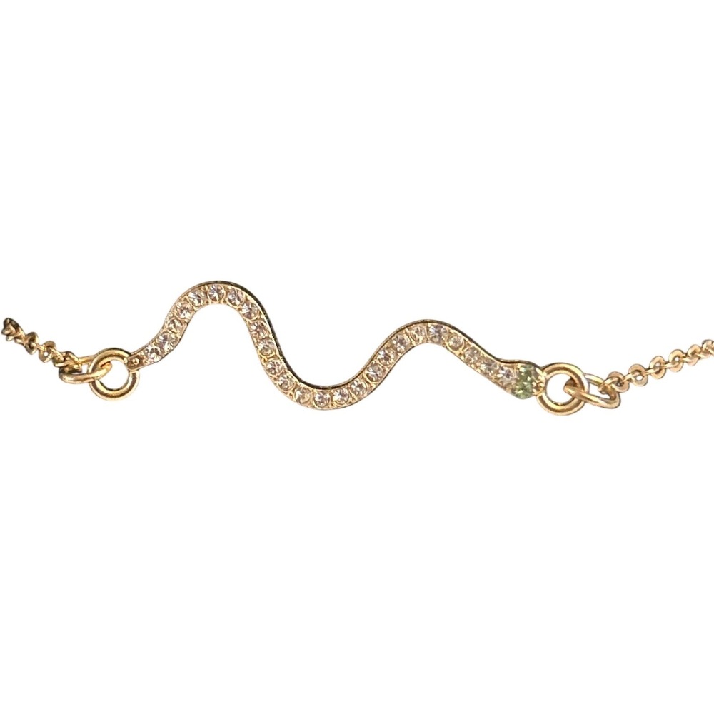 Gold Tone‎ Crystal Pavé Snake Bracelet Green Eye Serpent Adjustable Chain